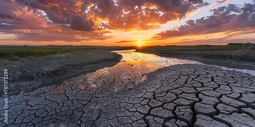 Hot weather causes the dry land to split up