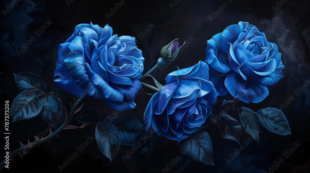 blue roses in the style of an acrylic painting, dark background, Generative AI blue roses in the style of an acrylic painting, dark background, Generative AI