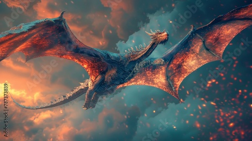 Dragon Wings: A photo of a majestic dragon with iridescent scales and shimmering wings photo