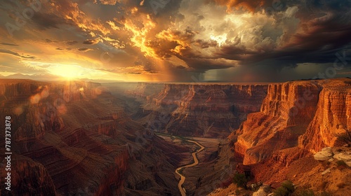 Dramatic Landscapes: A photo of a dramatic canyon landscape with steep cliffs and deep valleys photo