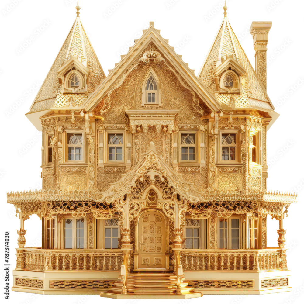 Golden luxury 3d house. Palace or mansion premium gold illustration