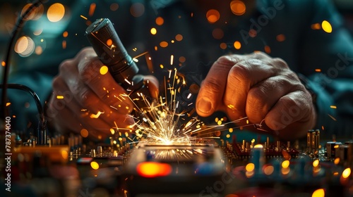 Electric Spark: A photo of an electrical engineer testing a circuit with a multimeter photo