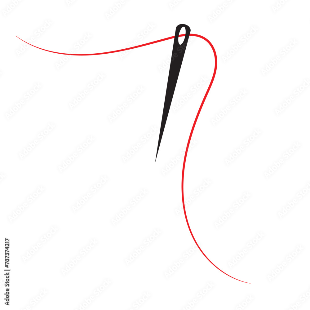 Sewing needle with a long red thread.Vector needle icon on a white background.Vector illustration Sewing needle with a long red thread.Vector needle icon on a white background.Vector illustration