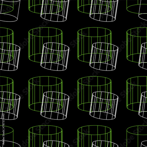3d cylinders wireframe seamless pattern