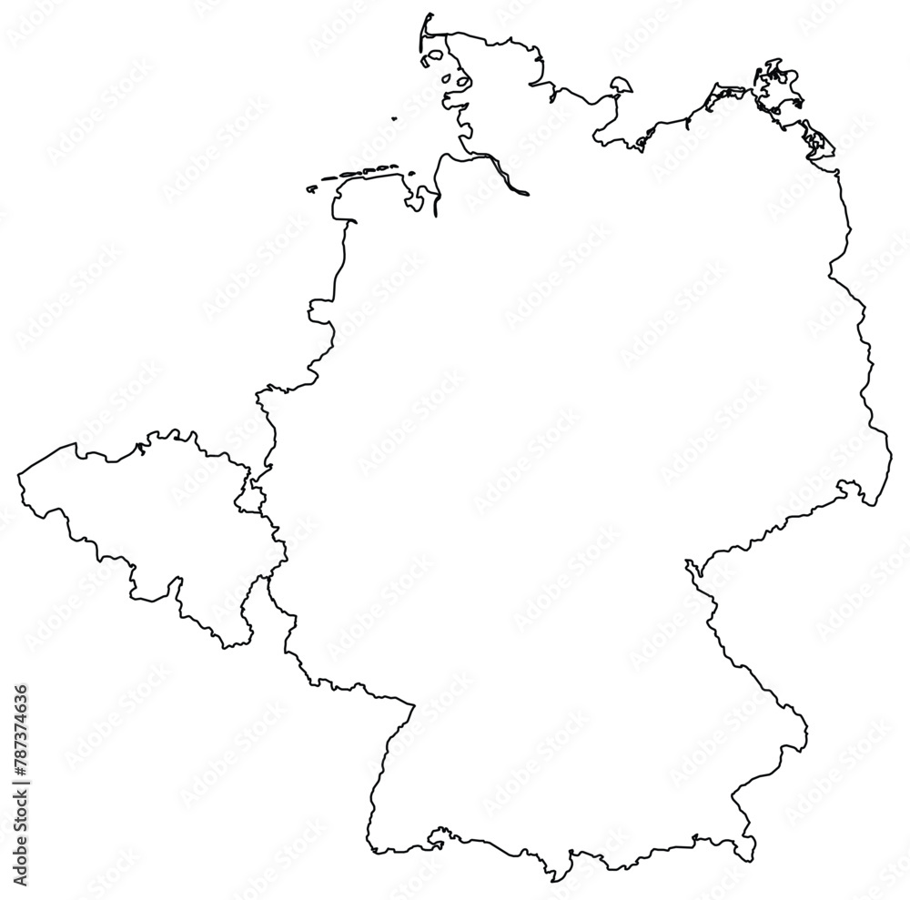 Contours of the map of Belgium, Germany