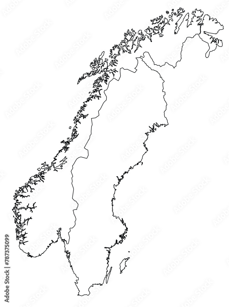 Contours of the map of Norway, Sweden