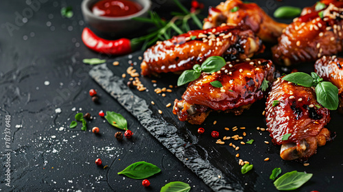 American cuisine. Fried chicken wings glazed