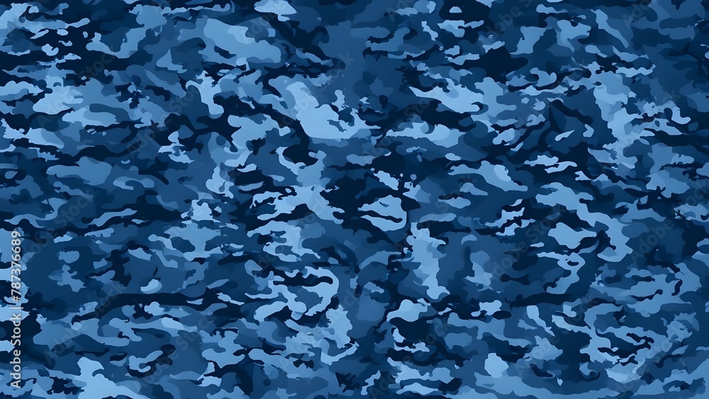 
Blue camouflage army background, modern pattern fabric texture, camouflage print