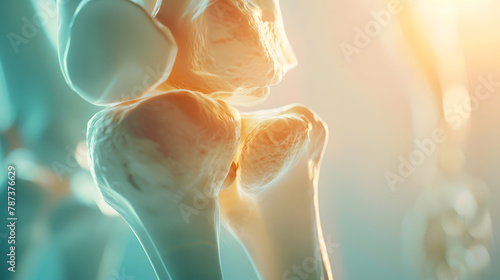 Medical poster image of the bones of the knee the joint in the knee Arthritis inflammation fracture cartilage Copy space : Generative AI