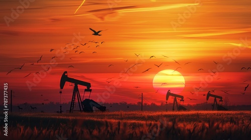 Sunset over Oil Pumpjacks