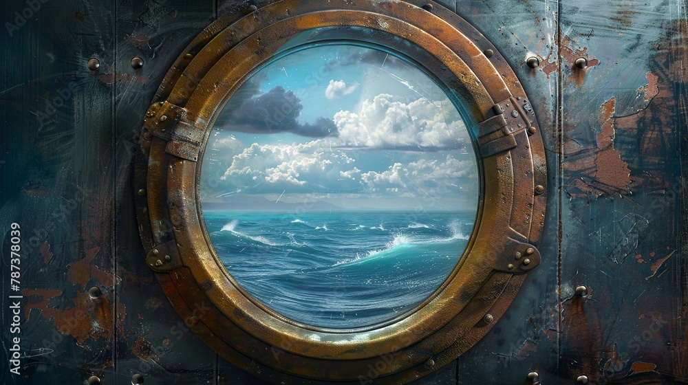 Nautical adventure through a submarine porthole with ocean views
