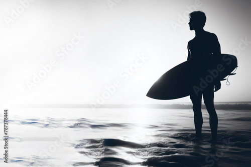 silhouette surfer stand on a white background