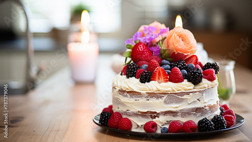 Homemade birthday cake in the English countryside house, cottage kitchen food and holiday baking recipe