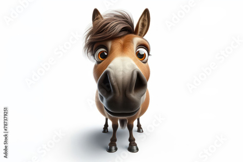 funny face of a surprised horse shot at a wide angle isolated on a white background