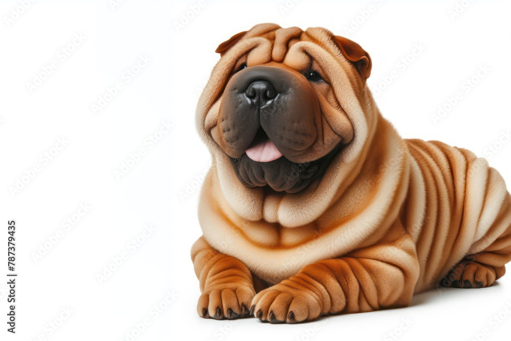 Shar Pei dog with a funny expression on his face on a white background