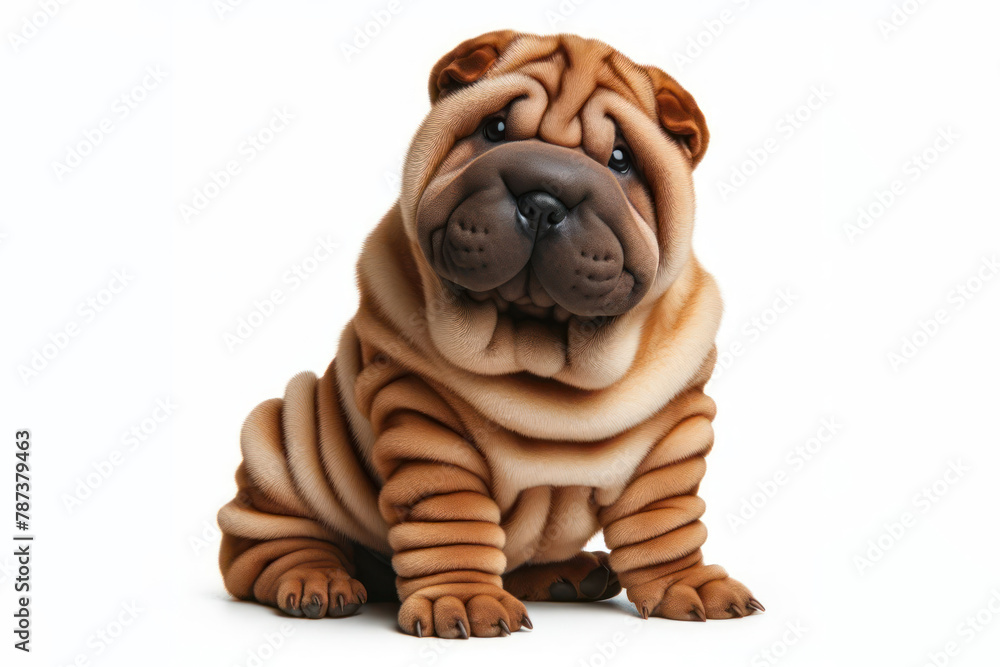 Shar Pei dog with a funny expression on his face on a white background
