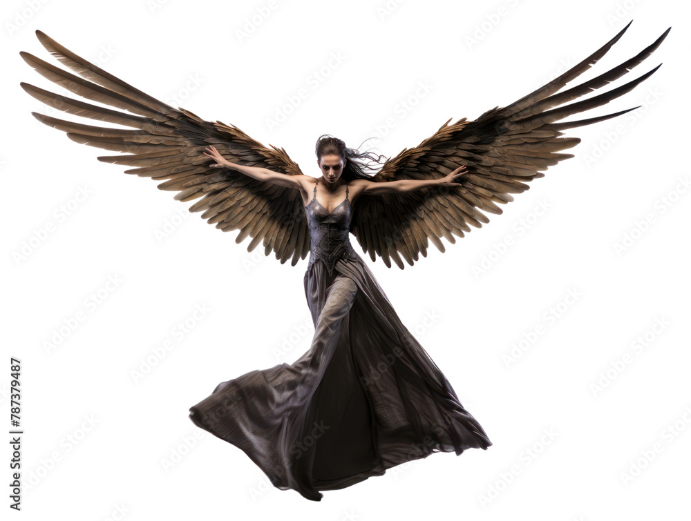 Naklejka premium PNG Harpy Lady angel bird white background. 