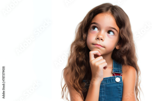 Kid girl in Thoughtful Posture isolated on a white background