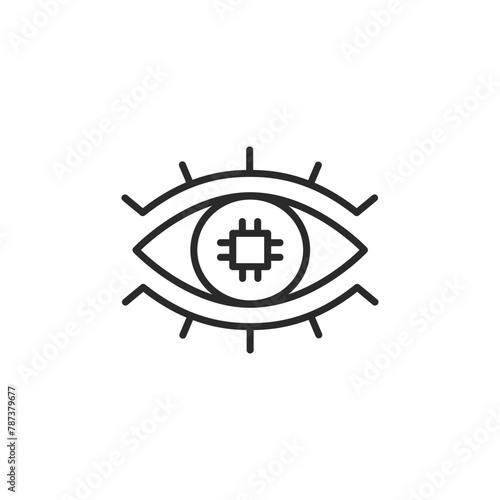Technological vision icon. Represents the concept of surveillance, monitoring, and high-tech security systems that use optical recognition in social media, app, and web design. Vector illustration.
