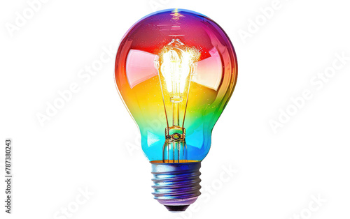 A colorful glowing idea bulb lamp isolated on Transparent background.
