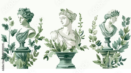 Antique marble statue of woman column branch amphora.