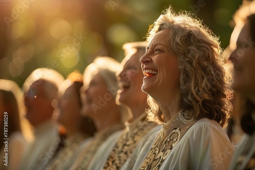 Women sing passionately in the church choir photo