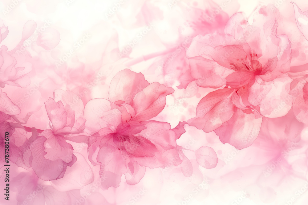 Soft Pink Watercolor Flowers in Full Blossom on Subtle Background.
