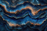 A top-down view of an intricate blue and brown agate surface. The background is dark and the colors of the patterns on it are vibrant and vivid. Created with Ai
