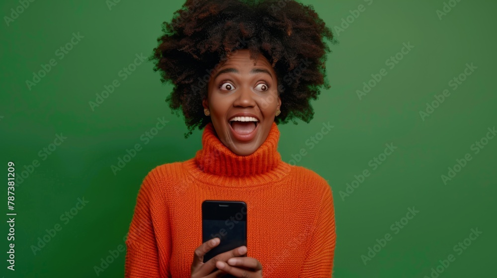 Woman Excited by Smartphone News Woman Excited by Smartphone News