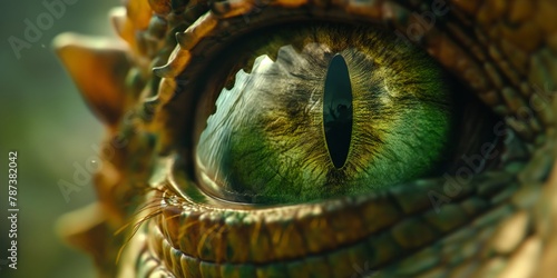 The striking detail of a reptile's slit eye, conveying wildness and ancient instinct in a piercing gaze photo