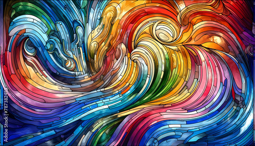 Wallpaper Mural An abstract background, colorful stained glass composition. The artwork feature a blend of vibrant colors, with waves and curves Torontodigital.ca
