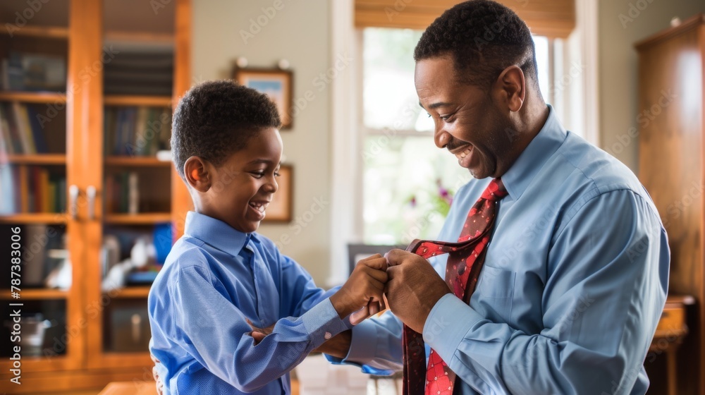 Obraz premium Father Teaching Son to Tie