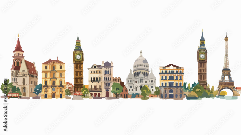 Cities of England France Spain and Italy. Colored Vector