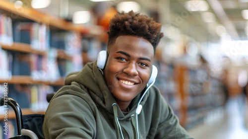 Smiling Student with Headphones in Library © HelenP