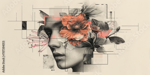 Abstract Floral Woman Portrait - Artistic Conceptual Collage