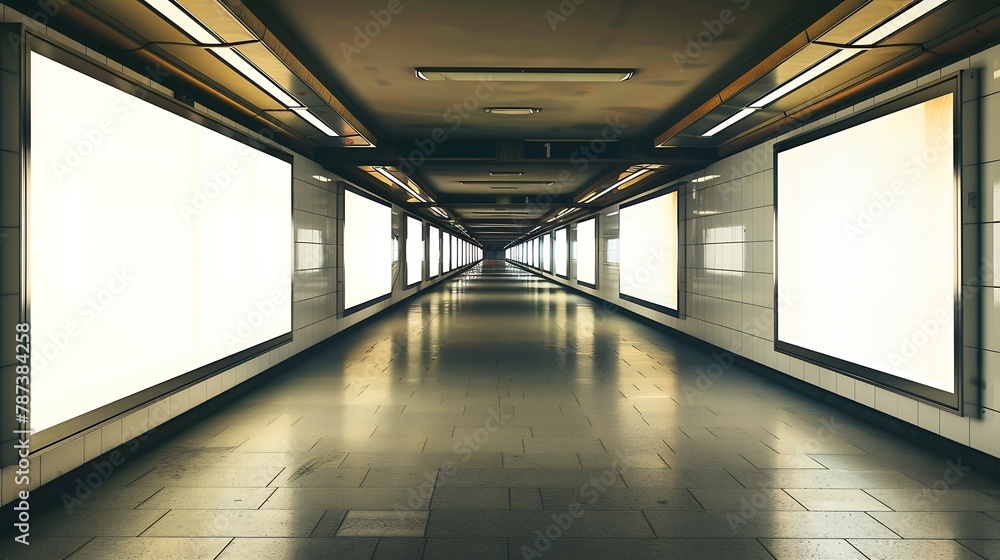 Fototapeta premium advertisement billboards electronic displays in a subway station in New York City : Generative AI