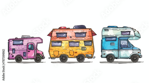 Colorful Camper RV. Road home Trailer. Recreational Vector