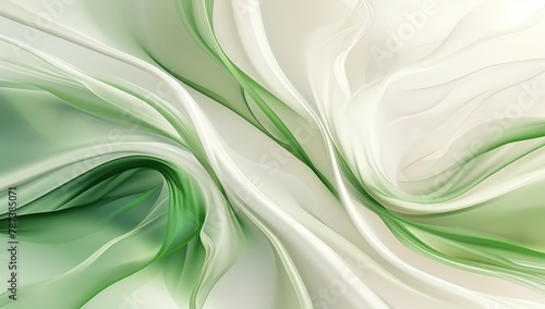 white and green abstract background with flowing fabrics