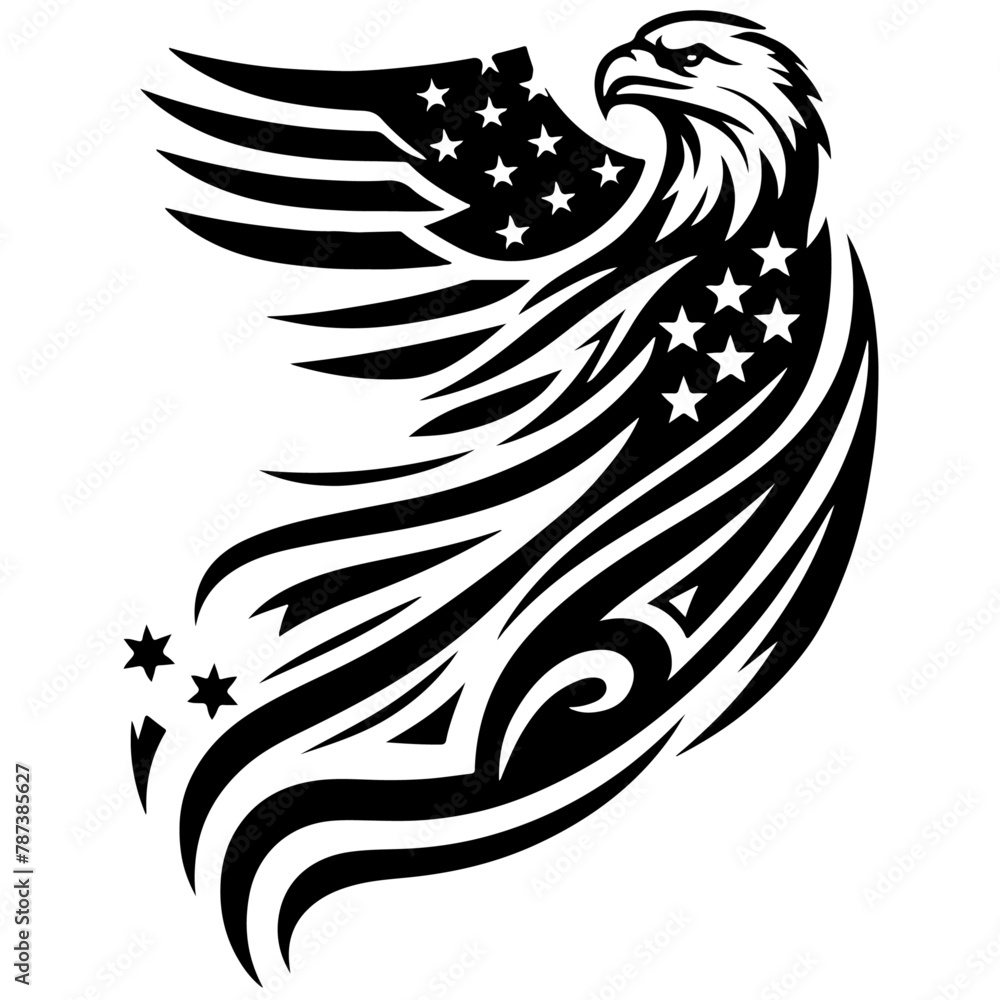 A vector illustration showcases Eagle and American flag on 4th July Independence Day