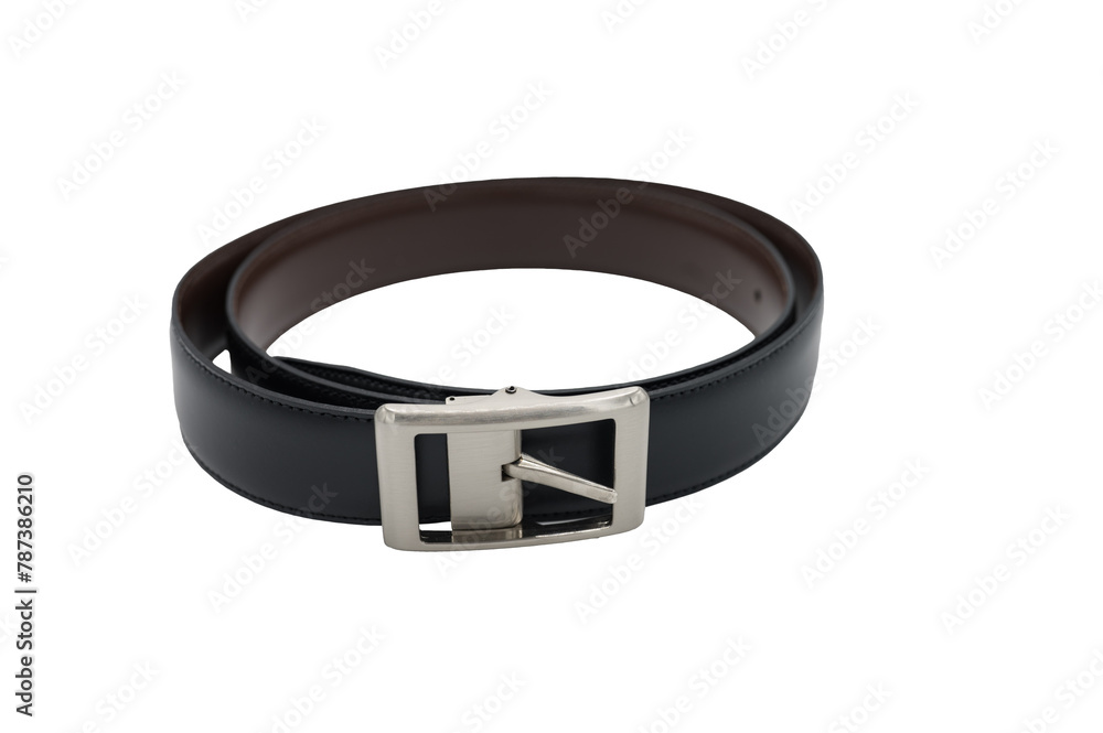 Detail of a black men's dress belt on white background Detail of a black men's dress belt on white background