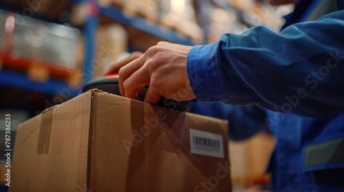 Worker Scanning Package in Warehouse