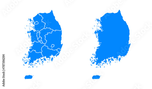 South Korea map silhouette and map of regions. Vector