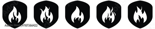Shield fireproof Black icon. fire protection symbol. Shield protector, secure, protect, scutum, safeguard, vector illustration