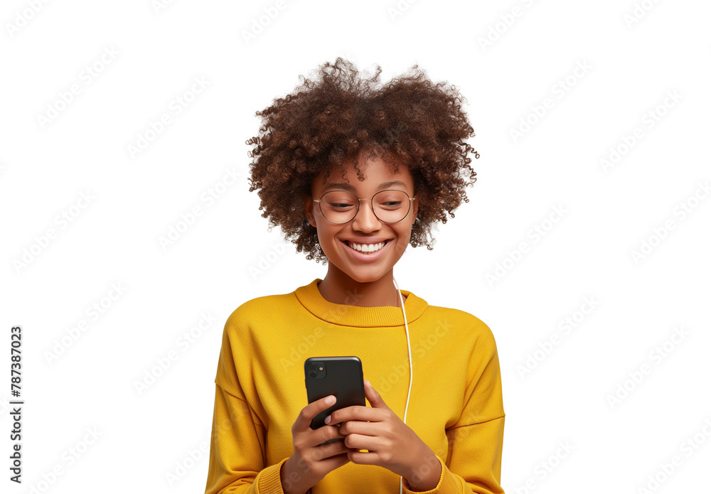 happy woman using smartphone isolated on transparent background, PNG, cut out happy woman using smartphone isolated on transparent background, PNG, cut out
