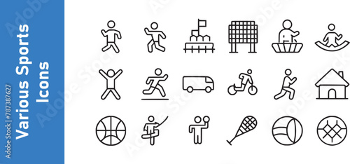 Various sports icons with Athletic perfect. Football, team, cricket, etc. Vector collection. 
