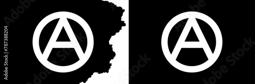 Anarchy symbols on black stickers vector. Standard background and with torn edges