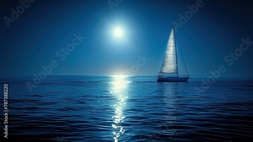 Sailboat Navigating Dark Ocean Waters at Night