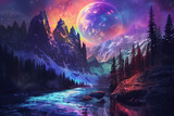 Amazing fantasy landscape with Milky Way nighttime