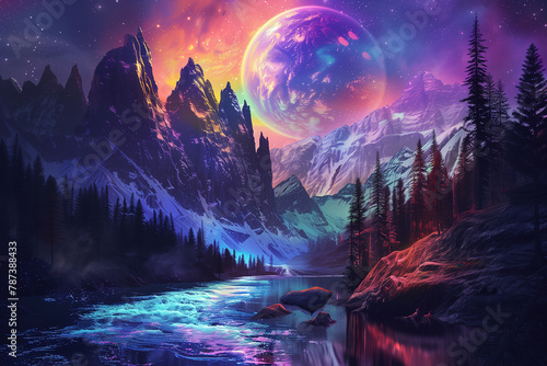 Amazing fantasy landscape with Milky Way nighttime © UmaDreamStudio