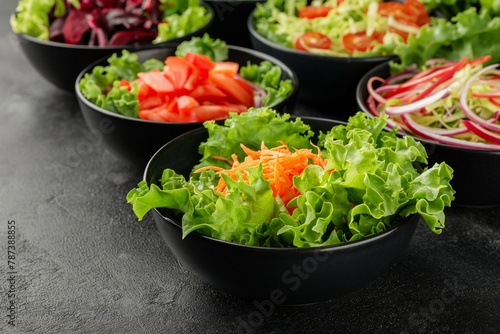 Bowls with mixed shredded salad lettuce fresh leaves, bowls full with mixed salad, lettuce salad, fresh salad closeup, healthy salad, healthy food, healthy fresh food, fresh salad, health-conscious